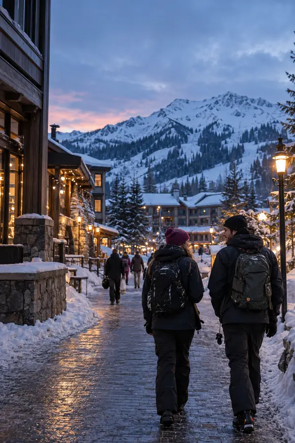 Participantes caminando por un destino de nieve